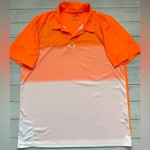 Oakley Polo Shirt Mens Large Orange Gradient Golf Performance Short Sleeve